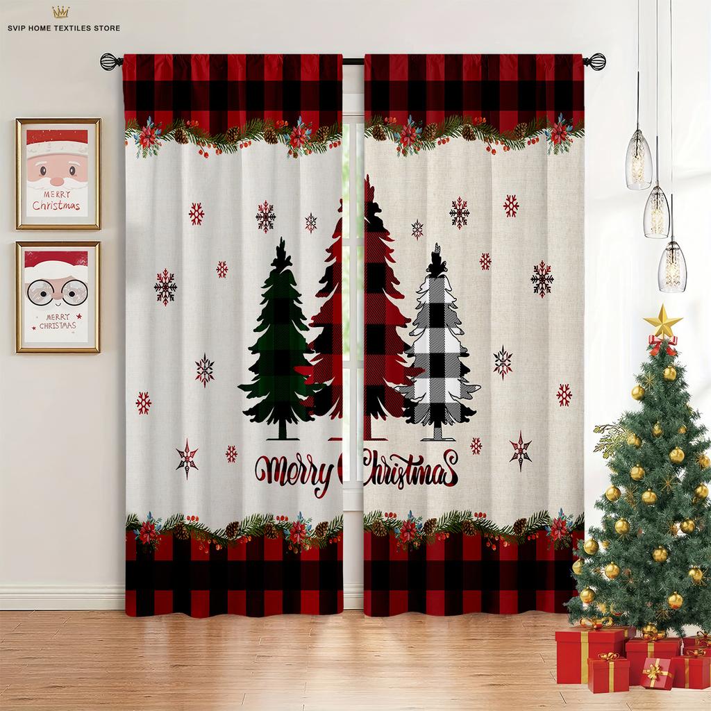 2 Pieces Christmas Snowman Elk Cartoon Printed Curtains Suitable for Bedroom Dining Room Holiday Decorative Curtains