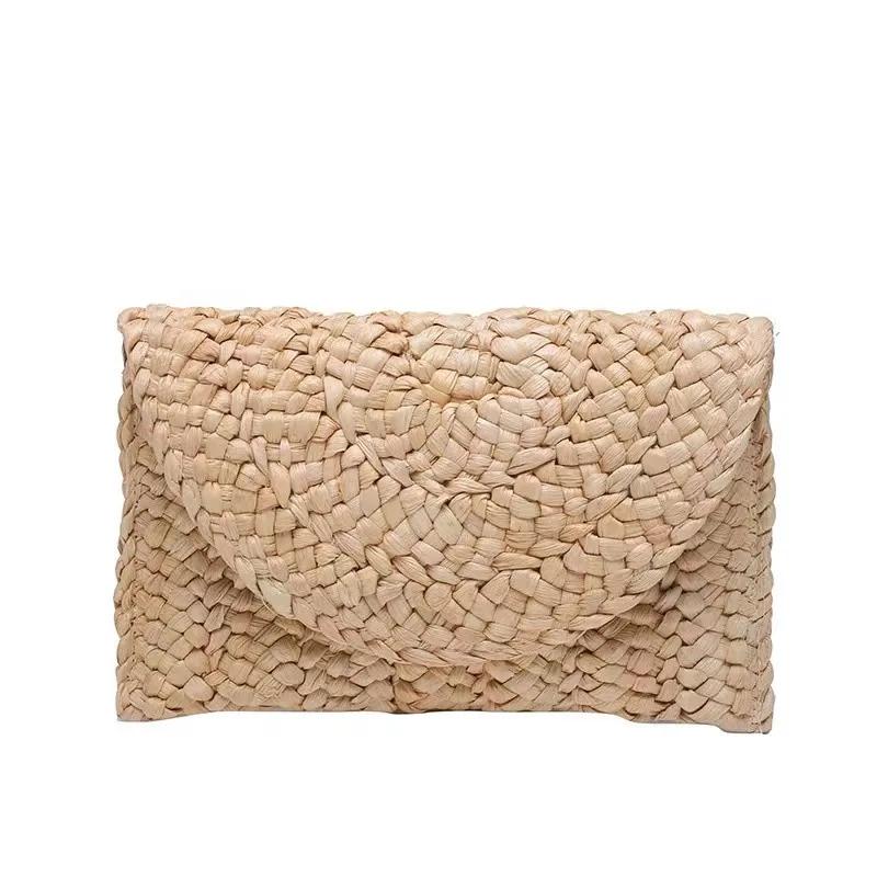 Corn Husk Weave Dinner Clutch Bag Women's Fashion Simple Solid Straw Large Purse Woman Summer Casual Vacation Ladies Wallet