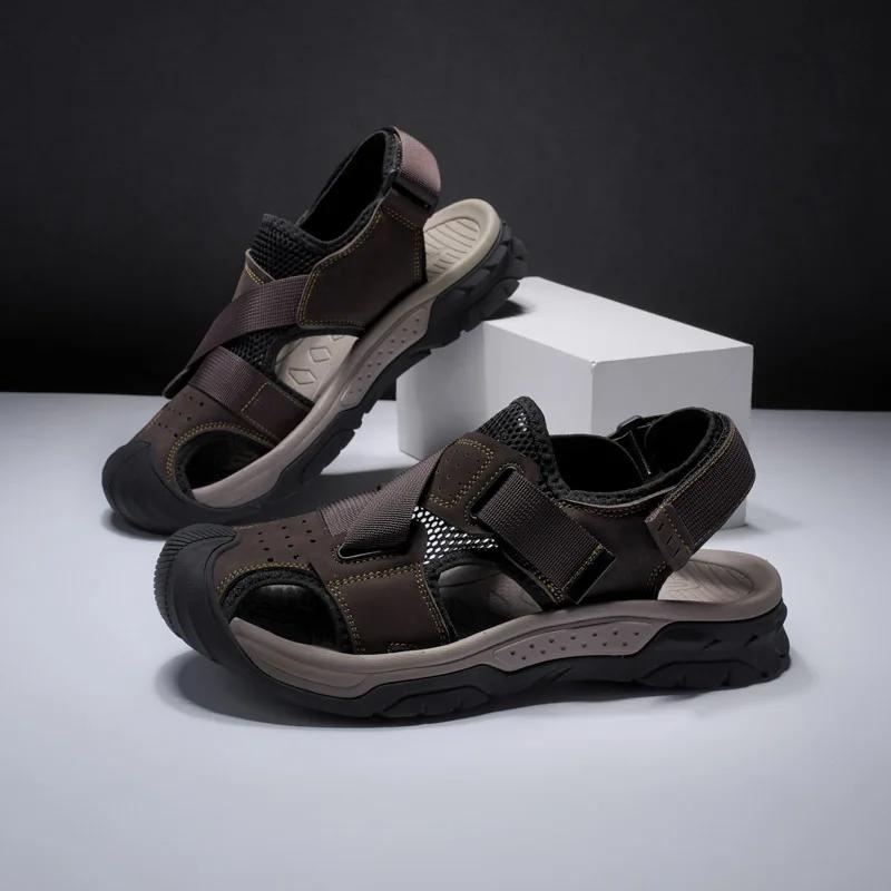 Fashion Quick Dry Men Sandals PU Leather Male Summer Shoes Outdoor Walking Beach Flats Anti-collision Toe Sneakers Wading Aqua Sandalias