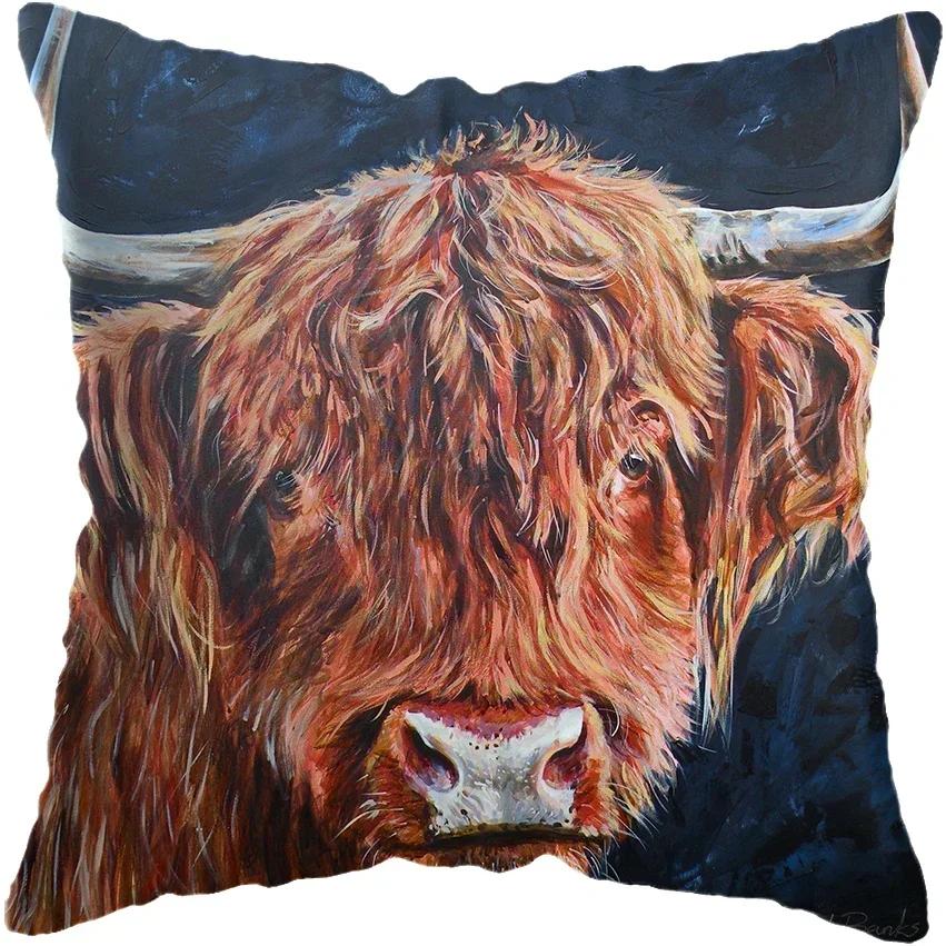 45x45cm Schottische Hochlandkatze Kuh Yak Tierdruck Kissenbezug Für Heimdekor Kissenbezug Sofadekoration Kissenbezug
