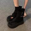 Thick-soled heightening versatile cool boots summer new breathable short boots brown retro toe sandals women
