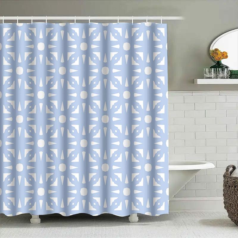 Blue White Shower Curtain With Snowflake Pattern, Perfect For Bathroom Decor Extra Long Size For Bathtub Or Stand-Up Shower Encl