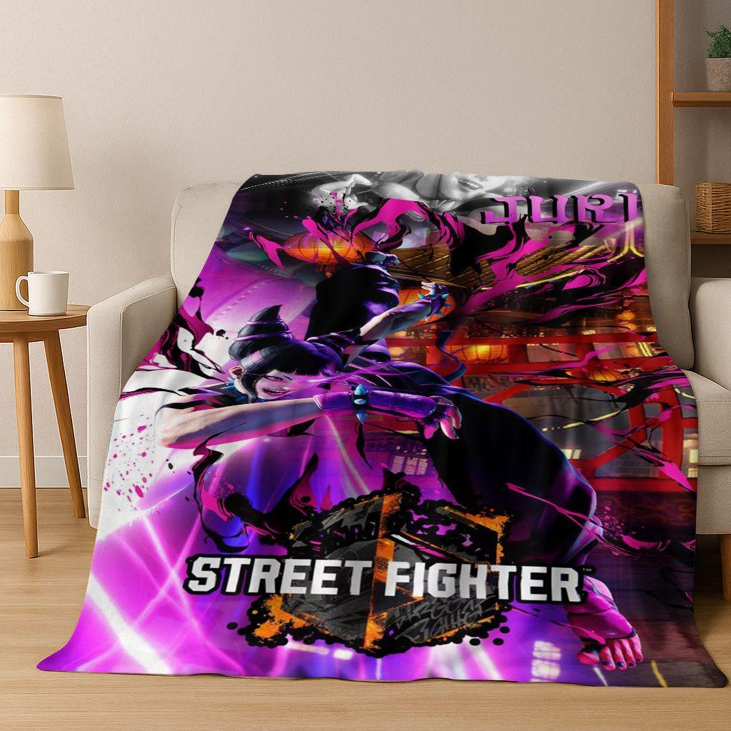 Retro Street Fighter 6 Characters Game Chun-Li Art Flannel Blanket,Cozy Soft Throw Blanket for Home Bedroom Bed Sofa Cover Kids