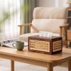 Rechteckige Taschentuchbox mit Rattan-Paneelen, Holz-Gesichtstuchhalter für das Wohnzimmer