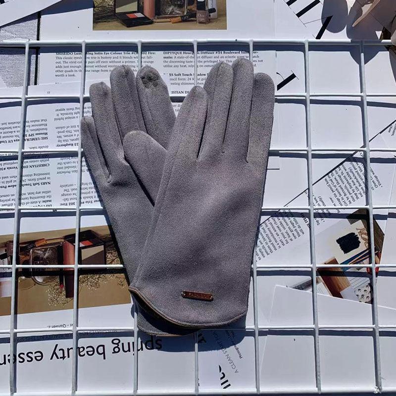 Suede Thermal Gloves Fleece Thickened Driving Gloves Outdoor Sports Touch Screen Split-Finger Gloves Women