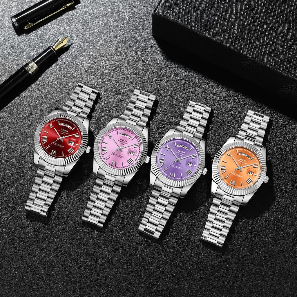 Luksuriøst Gullrødt Kvartsur for Menn Rustfritt Stål Vanntett Selvlysende Dato Uke Mote Herreklokker Reloj Hombre