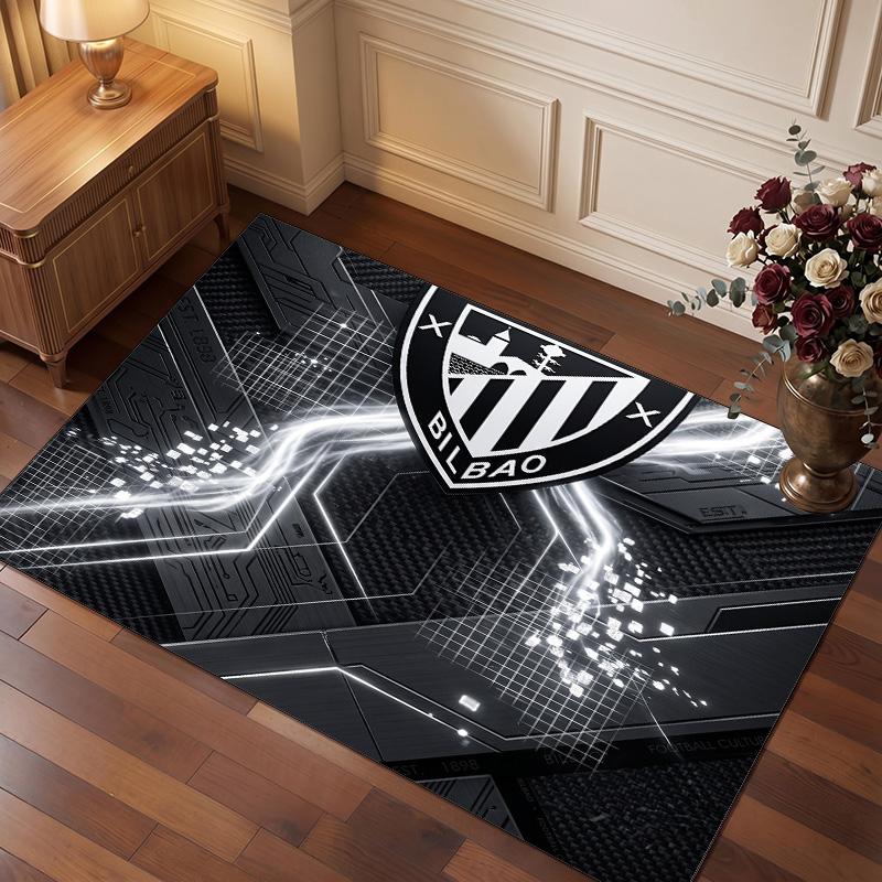 Athletic Bilbao Football Print Crystal Velvet Rug, Comfortable Water Absorbent Non Slip Indoor Floor Carpet