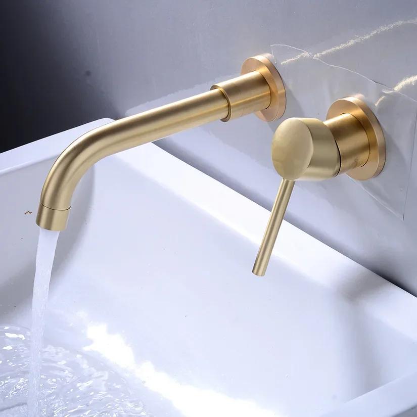 Bagnolux Brass Bathroom Faucet - Brushed Gold Single Lever, Hot/Cold Mixer, Deck Mounted