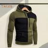 Men Fall Winter Hoodie Colorblock Drawstring Long Sleeves Big Pocket Hooded Retro Thin Loose School Daily Wear Casual Sport Top