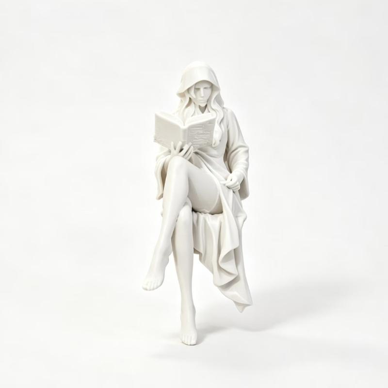 Reading Girl Statue Decors, Hooded Theme 3D Print Figurine for Desk Display, Bookcase , Nightstand Ornament, Small Home Decoration