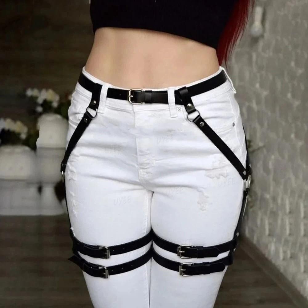 PU Leather Harness Waist Belt Punk Body Harness Belt Punk Hollow Belt for Pants  Waist Accessories
