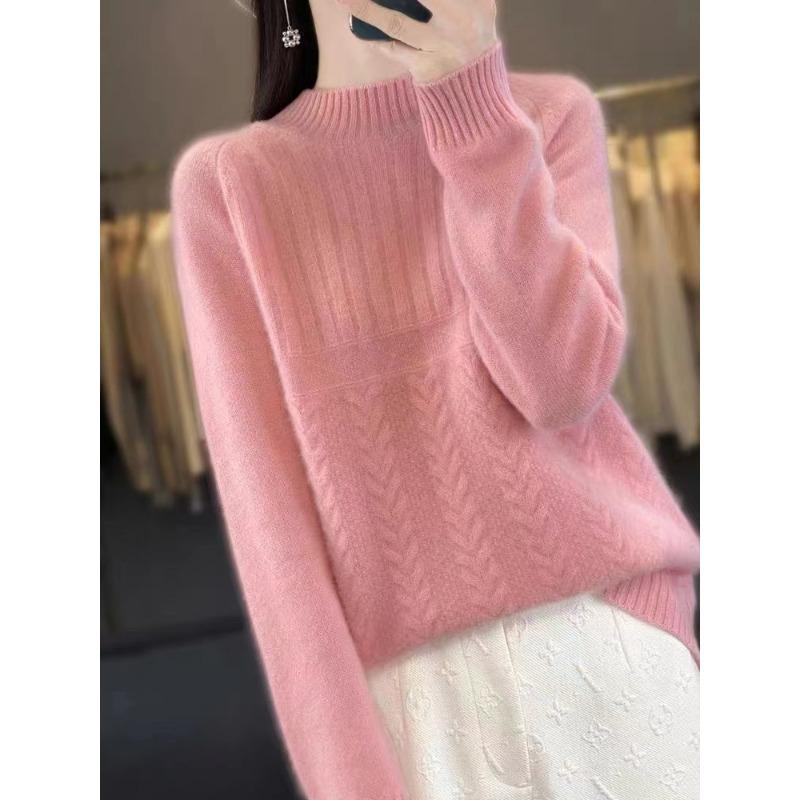 

Autumn and winter new women s semi-turtleneck inner with thickened jacquard pullover fashionable casual pink sweater knitted bottoming shirt average size