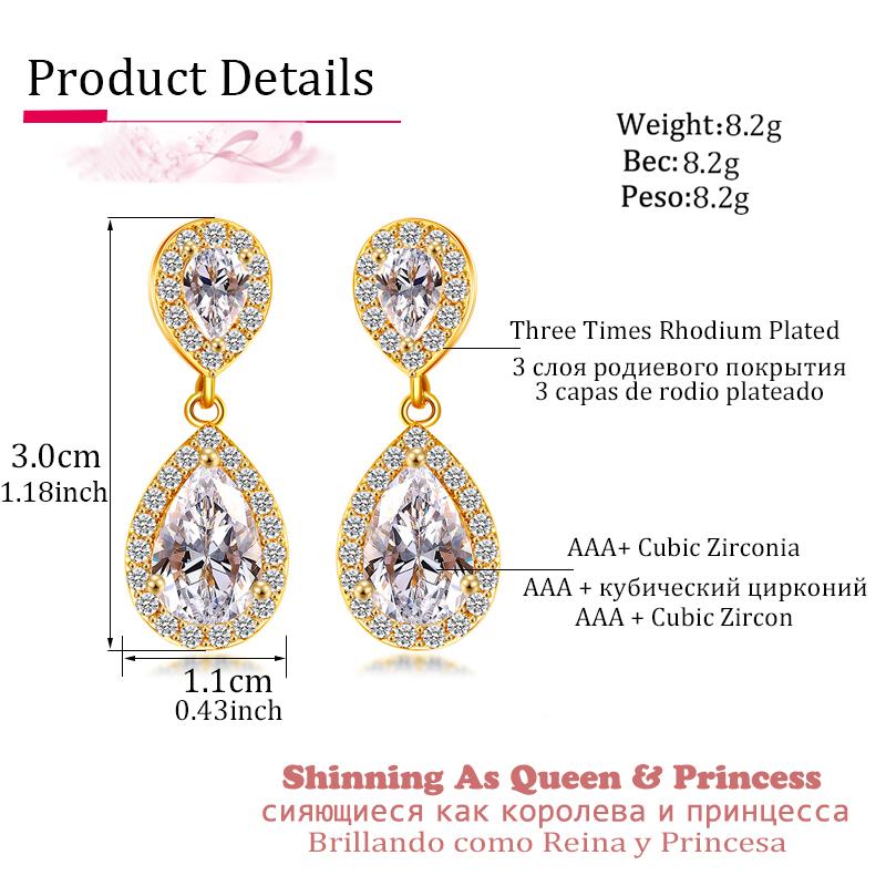 Charm White /Rose /Yellow Gold Color Drop Water Long Earrings Clear Crystal Nail Drop Earings Women Dazzling Wedding Gift Ae331