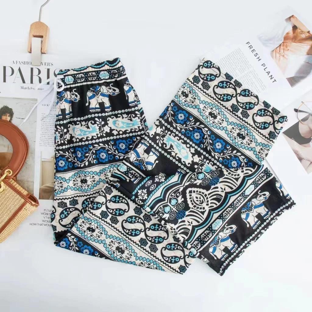 Elefanten Hose Lang Weites Bein Verstellbarer Elastischer Bund Riemen Unisex Damen Herren Druck Thailand Lässig Streetwear Strand Boho Retro Vintage