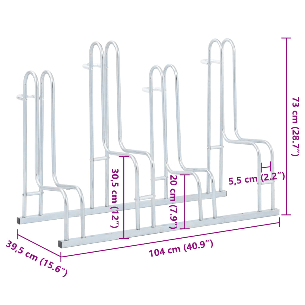 Vidaxl Stand for 4 Bicycles, Freestanding, Galvanized Steel