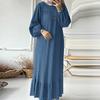 Muslim Women's Retro Long Sleeve Ruffle Hem Dress for Spring & Autumn