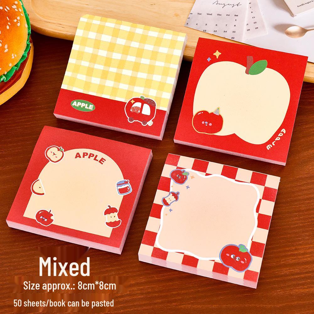 Cute Cartoon Apple Reusable Sticky Notes Pad for Students 8x8 cm