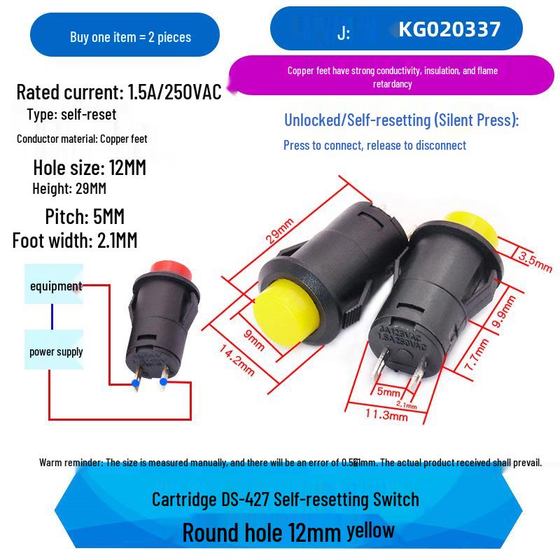 Round Button DS-427/428 Pushbutton Switch: 12-Unlocked, Self-Resetting, Locking/Momentary 