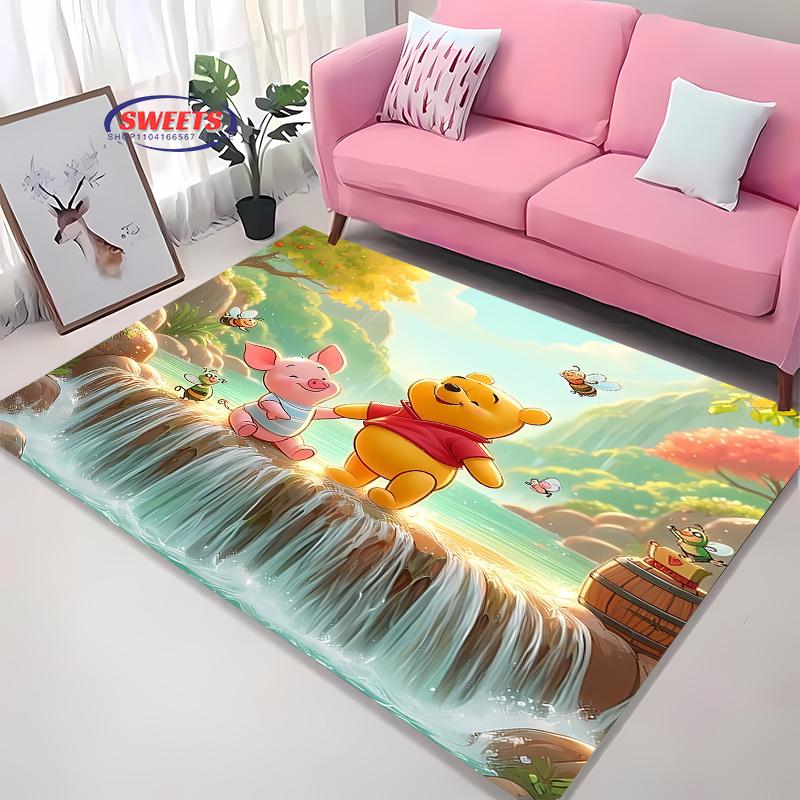 Schattig en Grappig Winnie de Poeh Cartoon Tapijt Slaapkamer Woonkamer Bank Kantoor Vloerkleden, Vier Seizoenen Mat, Duurzaam Antislip Tapijt Cadeaus