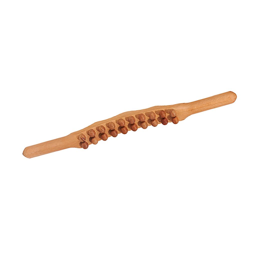 Bastoncino Gua Sha in Legno Doppia Fila 20 Sfere Strumento Massaggiante Punti Trigger per Muscoli Collo Schiena Faggio 20