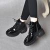 Round head platform short boots women's first layer cow patent leather lace-up Martin boots muffin and letter high-top shoes women's cotton shoes