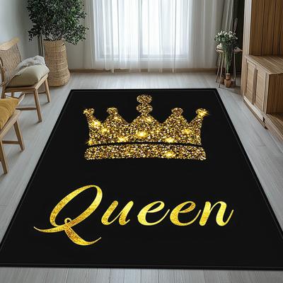 Golden CrownQueen CrystalVelvet Rug Elegant Black BackgroundLuxury Home Decoration Bedroom Living Room Area Rug FashionStatement