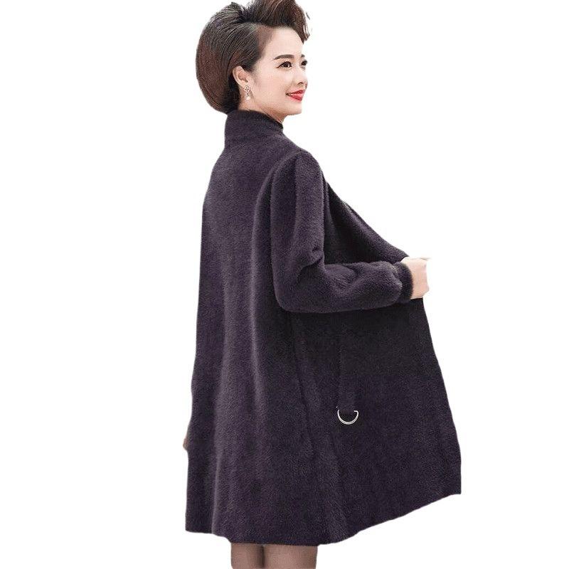 Mom Imitation Mink Jacket Medium and Old Temperament Woolen Coat Autumn and Winter Thickened Pocket Imitation Fur Cardigan Women