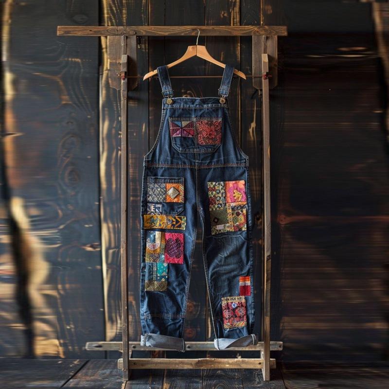 Overalls Sommer Damen Hosen Denim-Imitat Gerade geschnittene Hosen Vielseitige Lockere Gerade geschnittene Hosen 1D Digitaldruck
