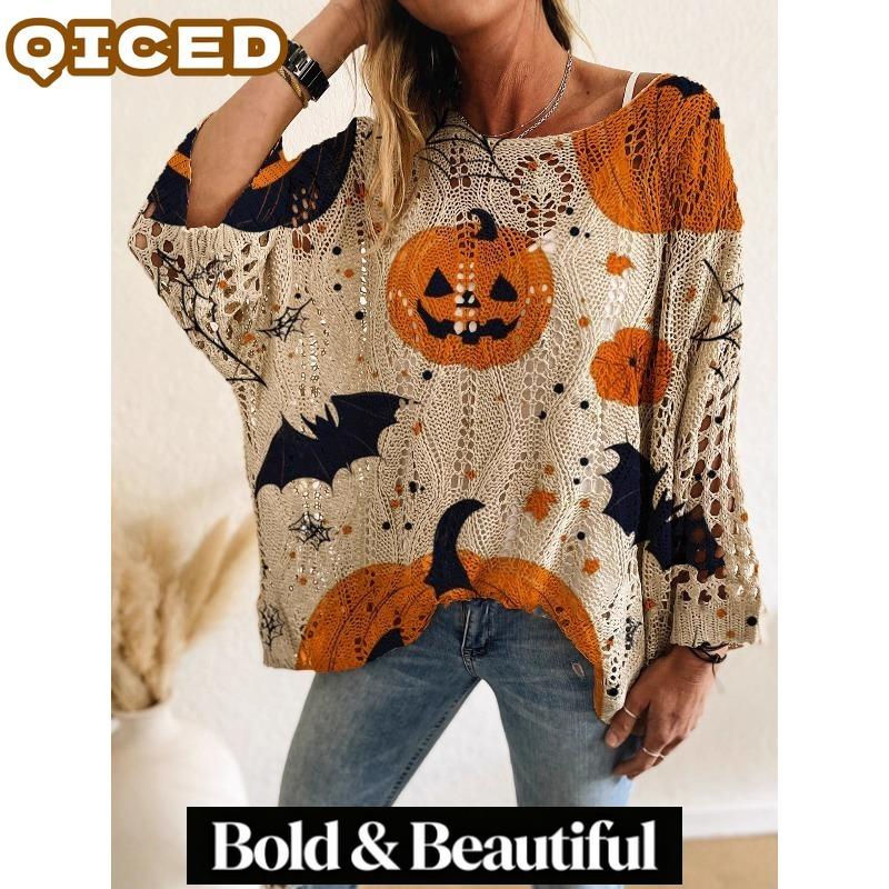 QICED Women's Fashion Casual Autumn Winter Long Sleeve Loose Sweaters