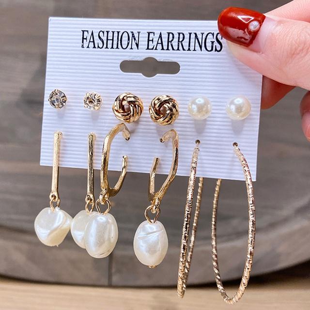 IF ME Korean Butterfly Pearl Stud Earrings Set Fashion Geometry Zircon Hoop Earring Women Jewelry Accessories