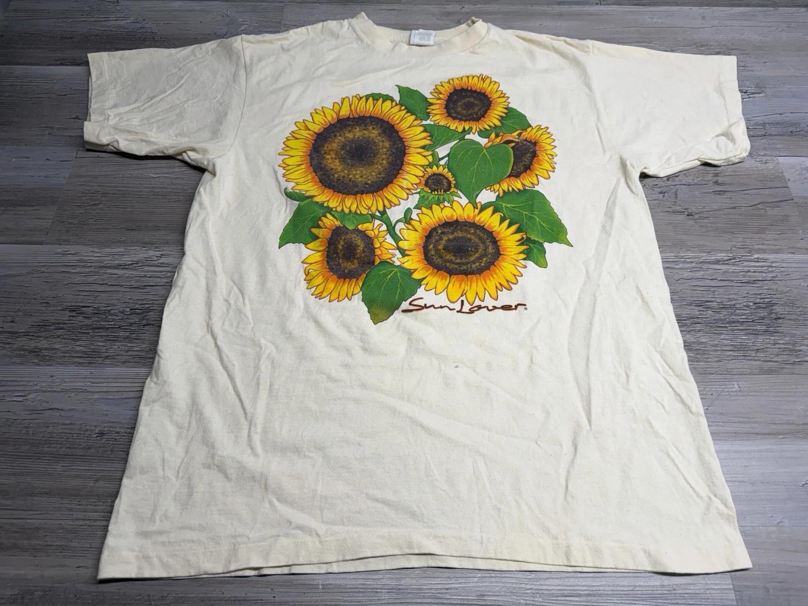 

Винтажная футболка с графическим принтом Подсолнухи 90-х, размер XL, одинарный шов, цветок, природа, сделано в США M