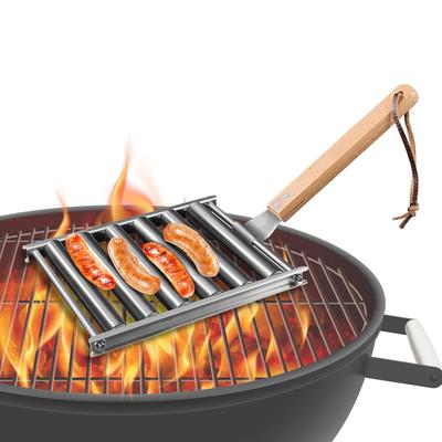 Grille à Saucisses en Acier Inoxydable Grille à Hot-Dogs Rouleau à Hot-Dogs et Saucisses de Qualité Alimentaire Outils de Barbecue pour Jardin Extérieur