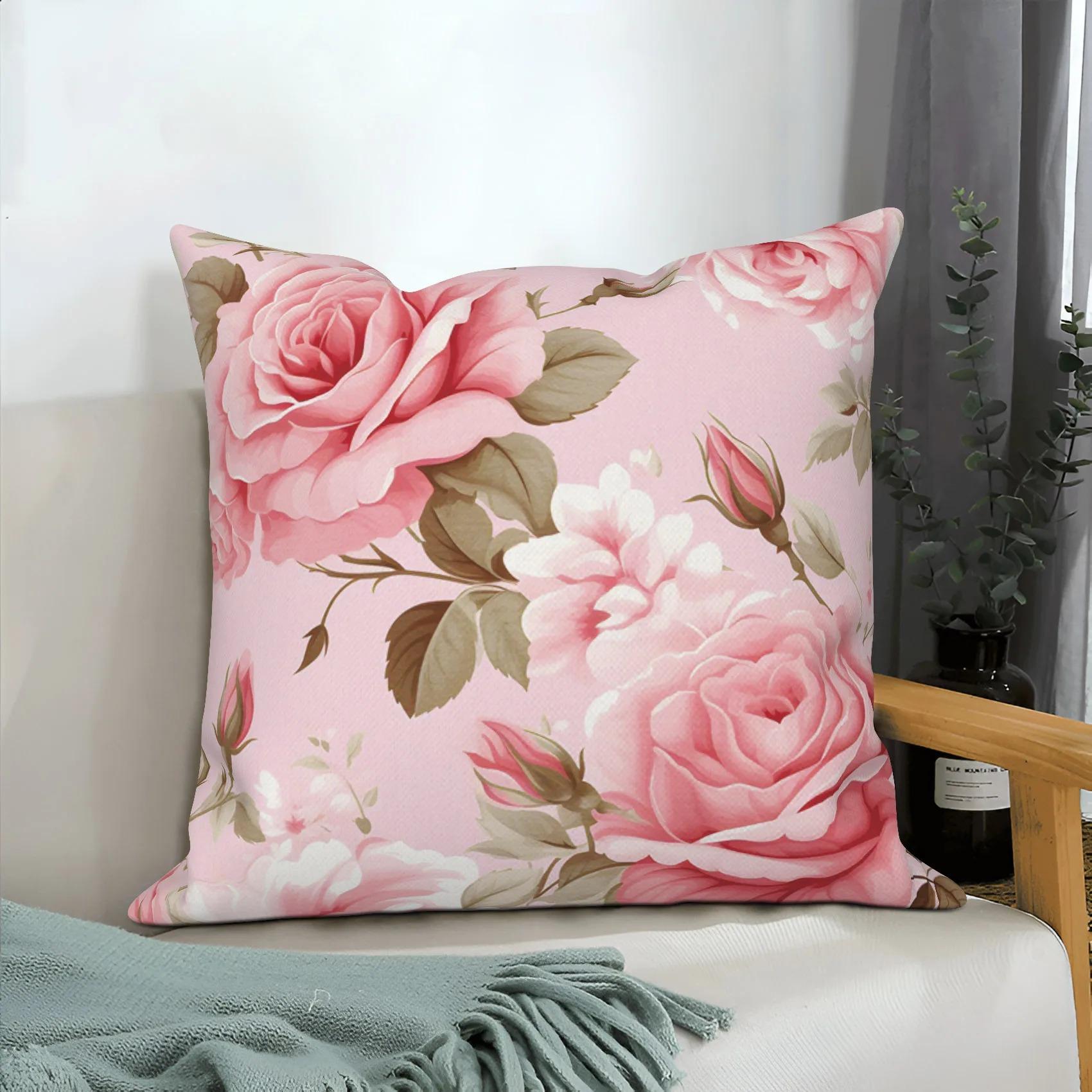 Розовый Цветочный Домашний Декор Весенняя Цветочная Наволочка Гостиная Свадебная Наволочка Диван Квадратный Чехол для Подушки 16x16Inch