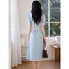 Chushen Women's Short Sleeve Shirt Collar Midi Dress