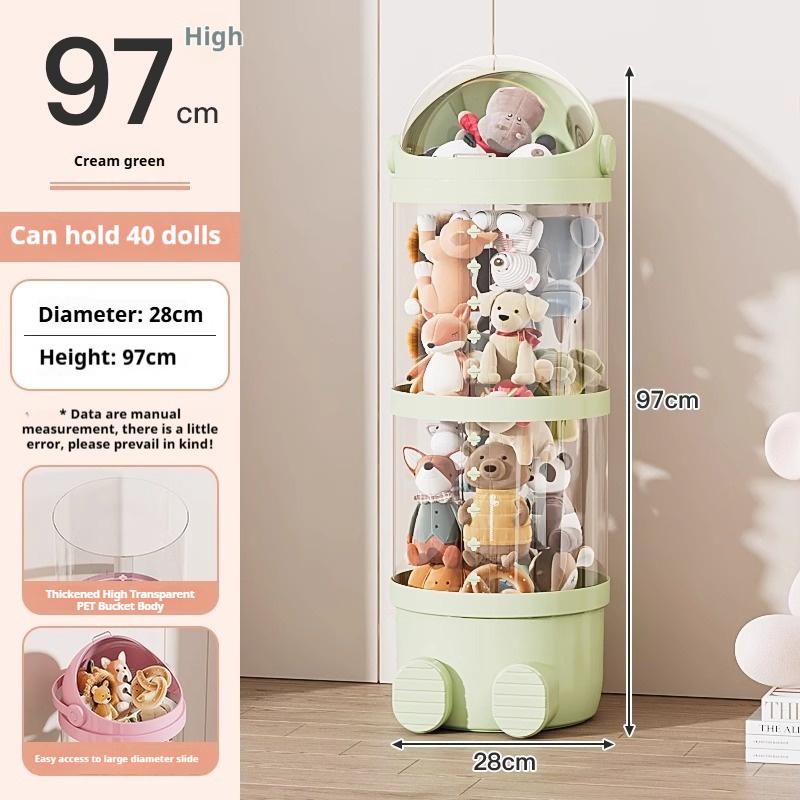 Round Plastic Doll Storage Bucket Multipurpose Large-Capacity Clear Plush Toy Organizer for Home Ornament Storage Christmas Gift