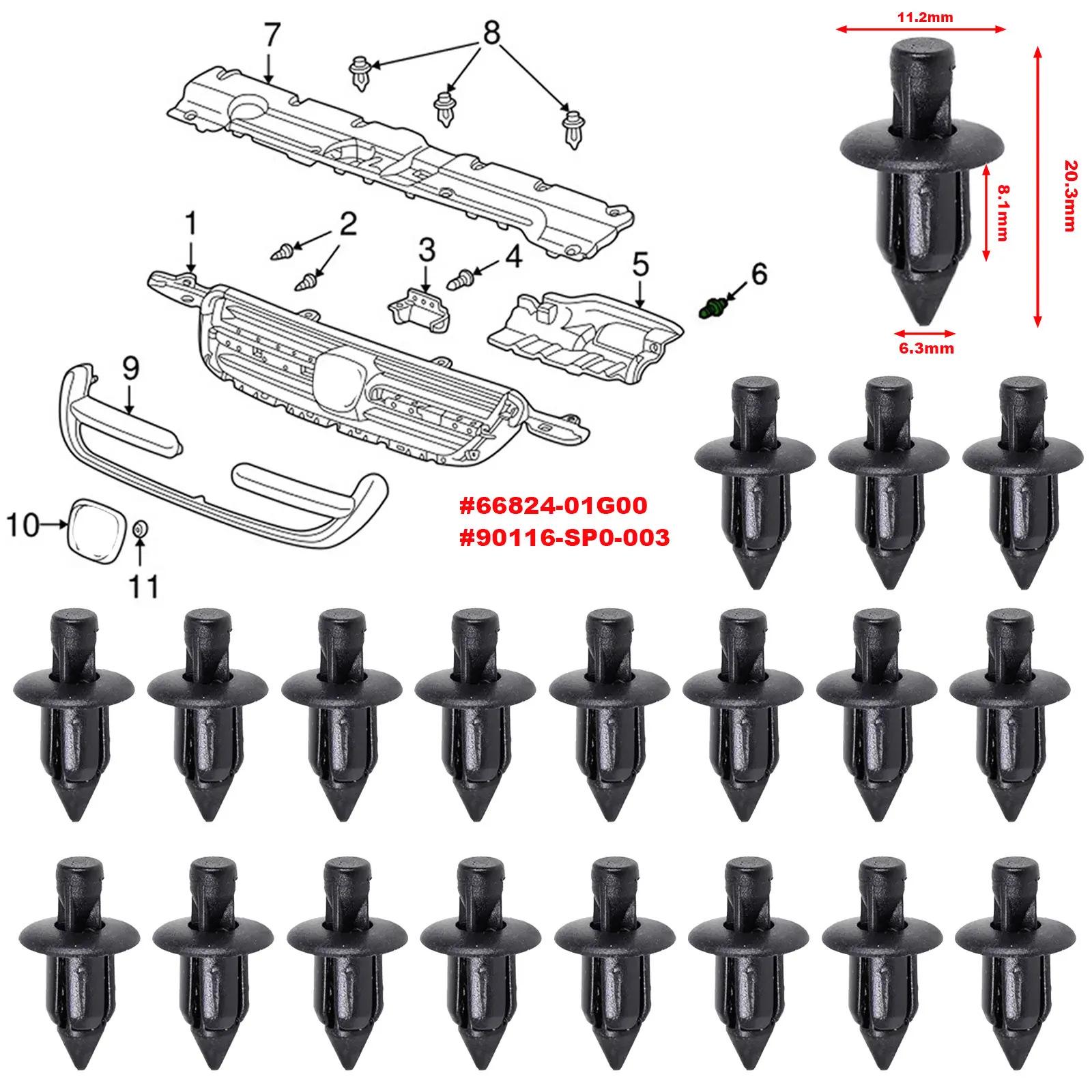 

66824-01G00 Black Fairing Panel Fastener Clip for Honda, Suzuki, Kawasaki Motorcycles. 10 pcs/pack