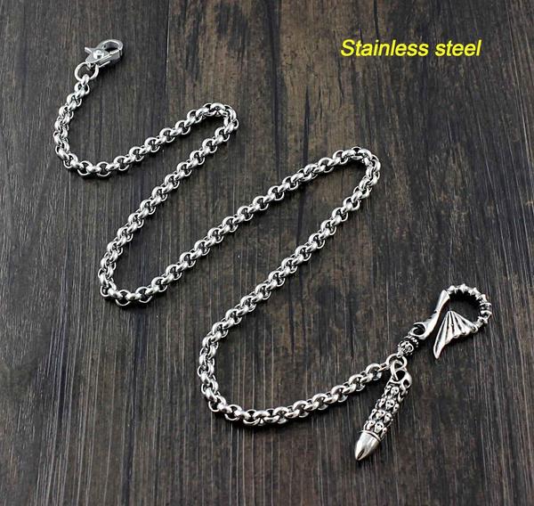 Stainless Steel Skull Bullet Pants Biker Motorcycle Wallet Chain Jeans Keychain