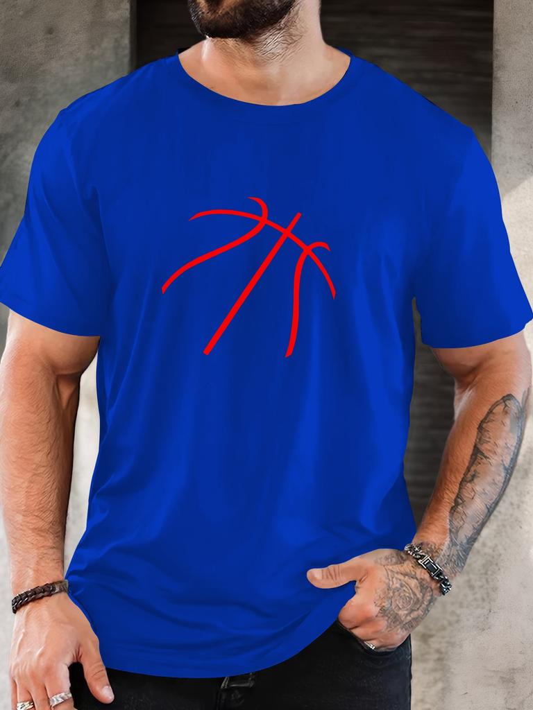 Men's basketball pattern summer casual crew neck short T-shirt