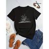 Camiseta Gola Careca com Estampa de Flores e Livros, Casual Solta de Manga Curta Moda Verão Camisetas Tops, Roupas Femininas