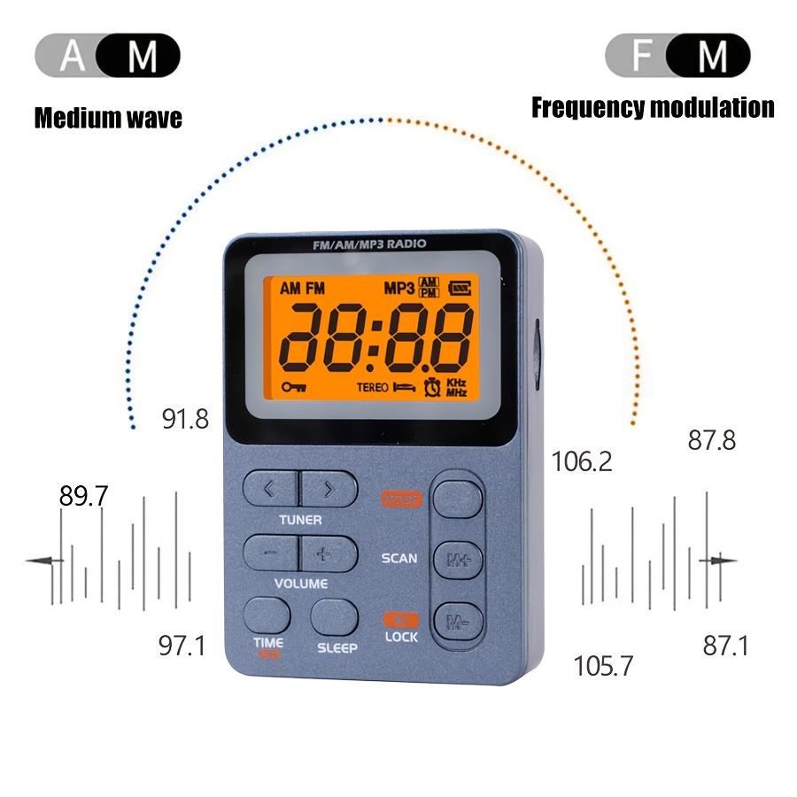 Mini Portable AM FM Pocket Radio Equipped Stereo Earphones Auto Preset Stations Key Lock & Sleep Timer Battery Operated for Running Camping Outdoor