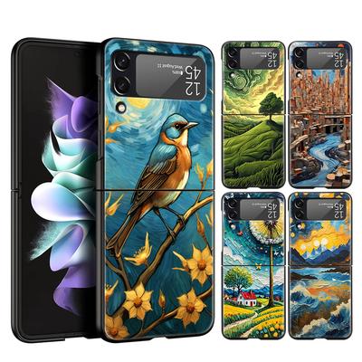 Hard PC Phone Case For Samsung Galaxy Z Flip 7 6 5 4 Black Cover For Galaxy Z Flip 3 Foldable Shockproof Capas Oil Painting Art
