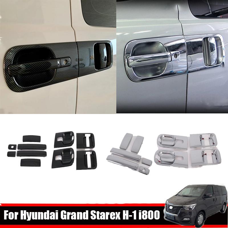 For Hyundai Grand Starex H-1 i800 2018   ABS Chrome Carbon Exterior Side Door Handles door door Bowls Frame Cover Trim