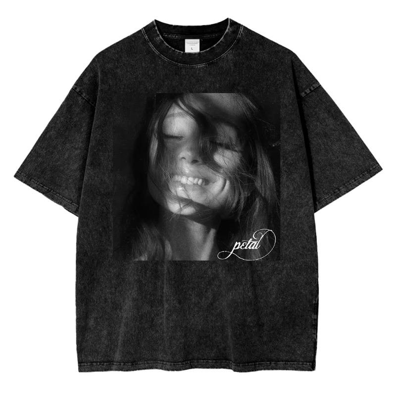 100% Cotton Vintage Washed Ariana Grande Petal Violent Fairy Pop Core T Shirt Men Letter Live Laugh Love Retro Loose Tees Shirts