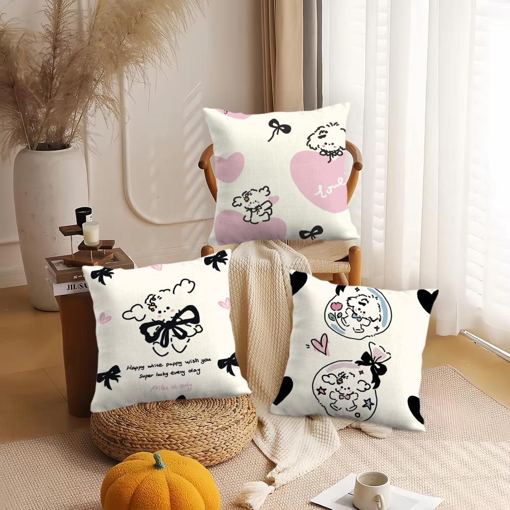 Cartoon Puppy Cushion Cover Short Plush Double-Sided Printing Home Machine Washable In Warm Winter Pillow Cover