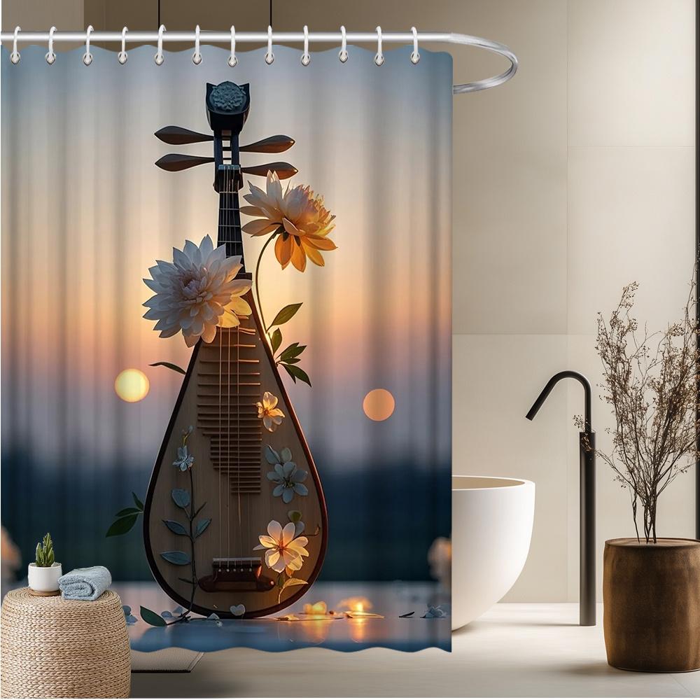 

Lute With Flowers Shower Curtain, Vibrant Sunset Floral Design, Fade-Resistant Polyester, Cozy Home Accents W60H190(CM)-1 Pcs
