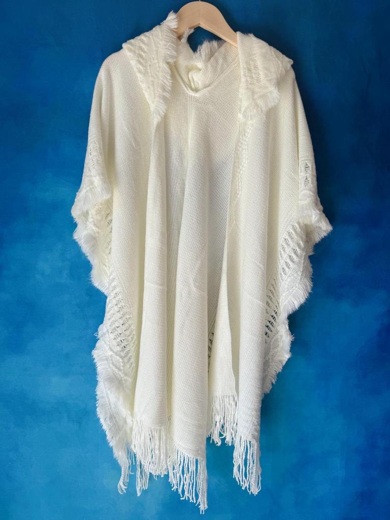 Ethnic Knitted Tassel Hooded Cape Shawl - Women's Autumn/Winter Outerwear for Travel Photography