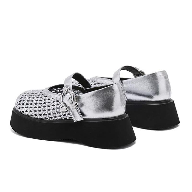 Soft leather version casual sandals women's summer new retro breathable versatile heightening hollow single shoes