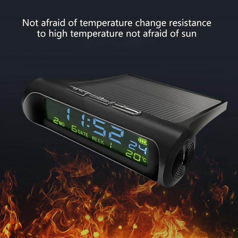 Small Digital Car Dashboard Clock Solar Power & Rechargeable Clear LCD Time Display Watch Stick On Car Clock