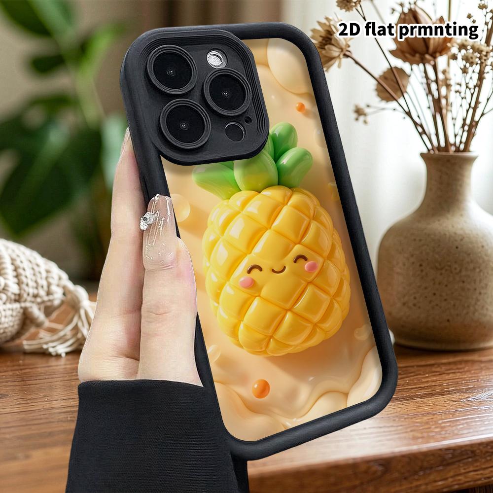 Phone Case: 2D Flat Design, Suitable for iPhone 18 17 16 15 14 13 Pro Protective Case, Smiley Pineapple, Perfect Holiday Gift for Christmas and Hallow