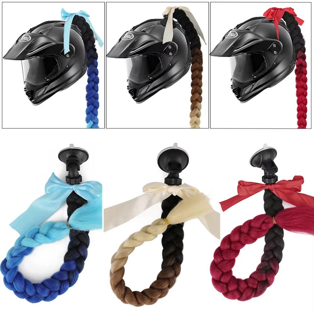 with Bowknot Helmet Braids Ponytail Hair Motorcycle Helmet Braids Wig  for Motor Bike